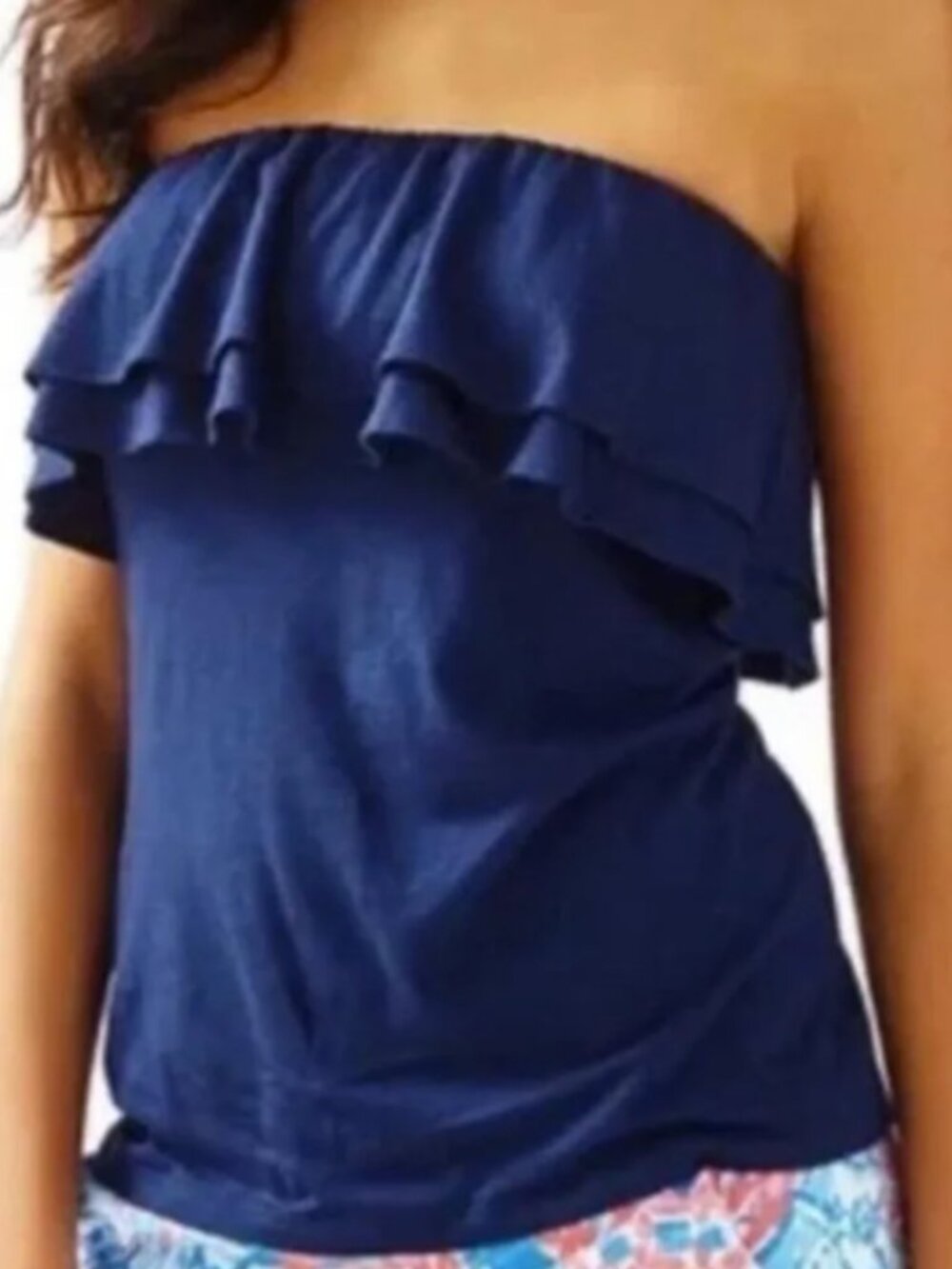 Lilly Pulitzer Strapless Navy Blue Top with Ruffle